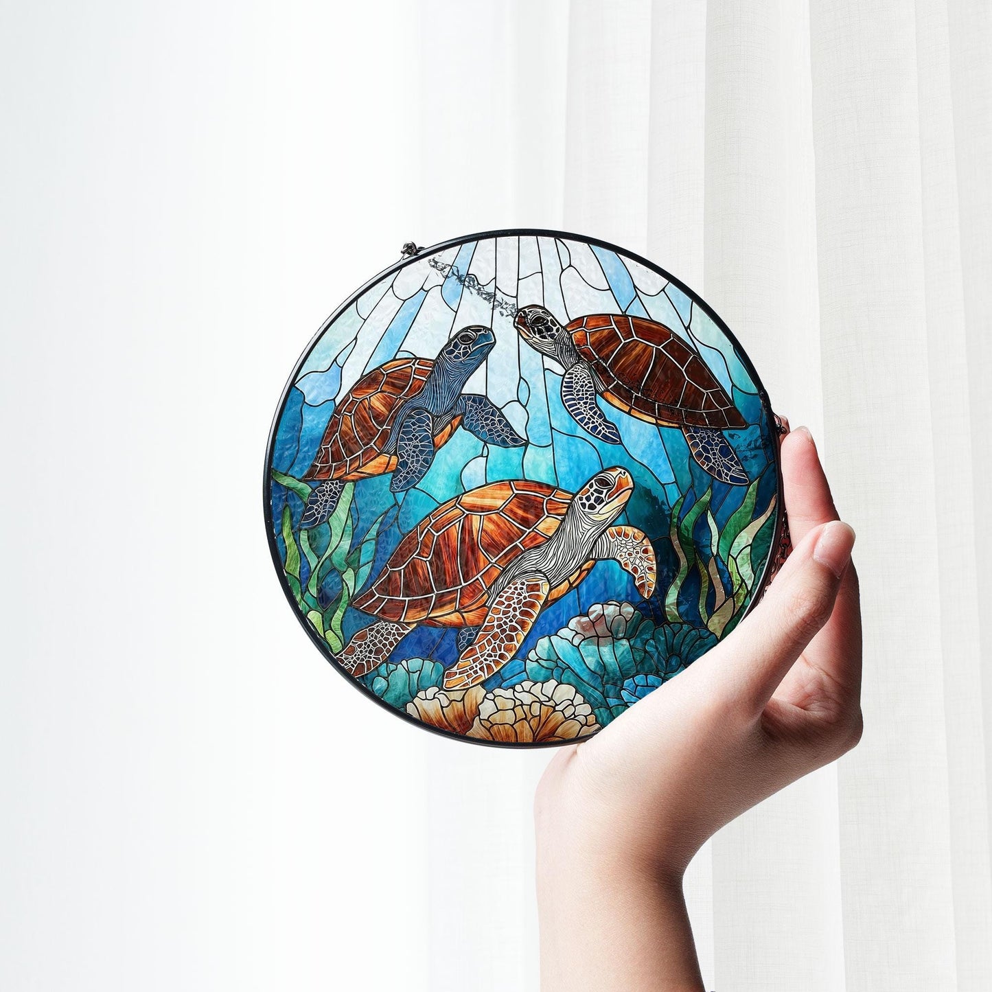 Sea Turtle Stained Glass Suncatcher, Turtle Suncatcher Ornament, Turtle Lovers Gift, Sea Turtle Decor, Nature Lovers Gift, Housewarming gift