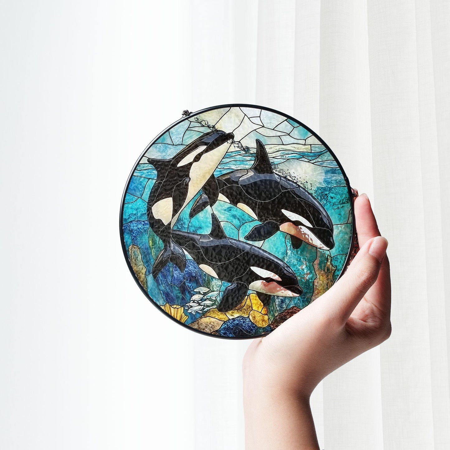 Orca Stained Glass Suncatcher, Killer Whale Suncatcher Ornament, Whale Wall Art Decor, Ocean Lovers Gift, New House Gift, Animal Lover Gift