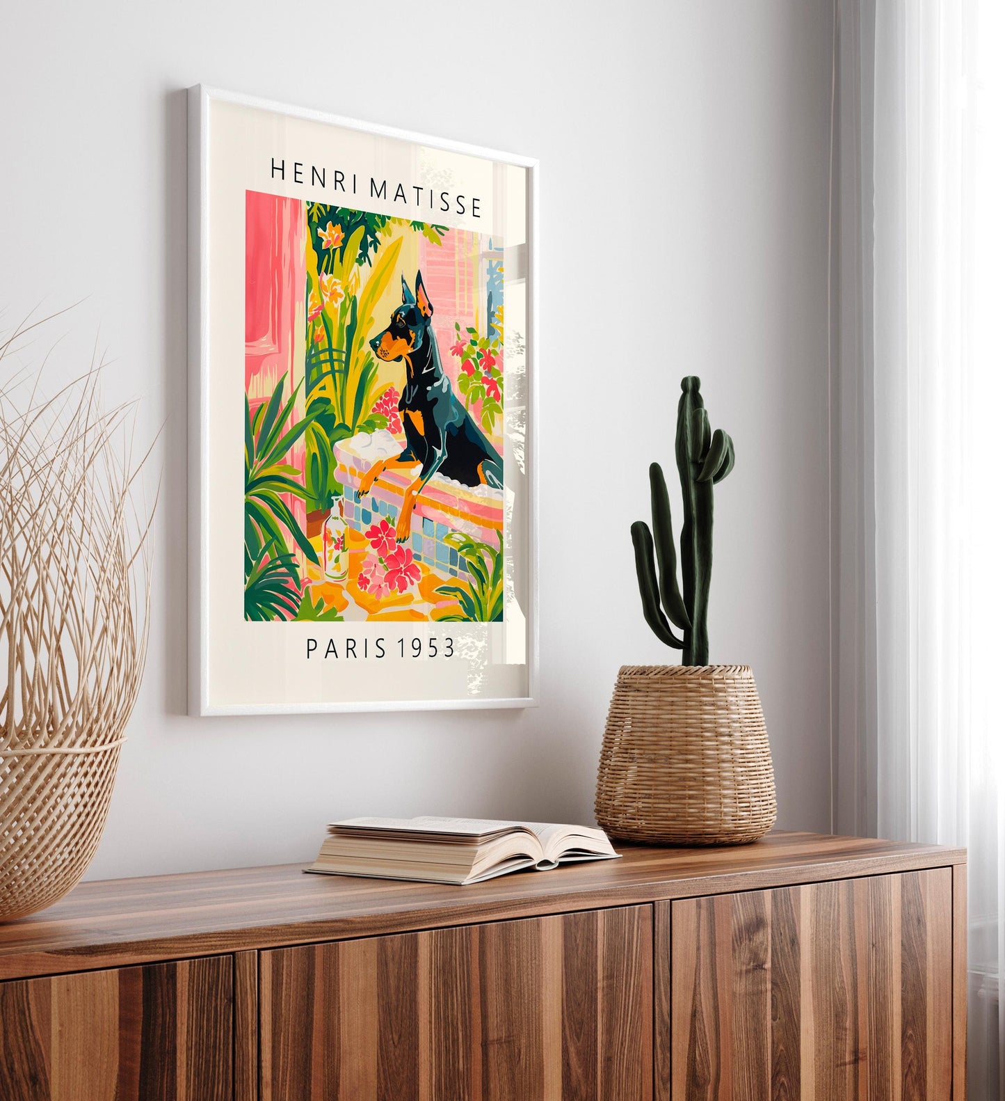 Doberman in Bathtub Art Print: Funny Dog Bathroom Poster