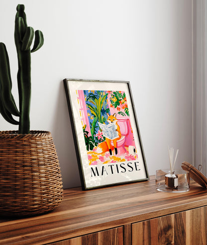 Funny Fox on Toilet Bathroom Print: Matisse Style Animal Wall Art