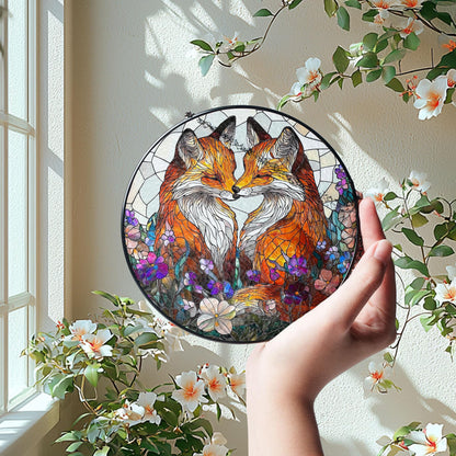 Fox Couple Stained Glass SunCatcher, Fox Lovers Gift, Couple Gift, Wedding Gift, Fox Suncatcher Ornament, Farmhouse decor, Glass Animals Art
