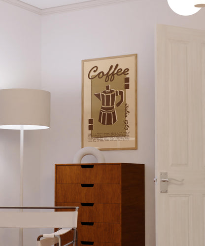 Coffee Poster, Kitchen Art, Kitchen Poster, Kitchen Print, Moka Pot, Modern Kitchen Decor, Retro Poster, Exhibition Poster, Coffee Wall Art