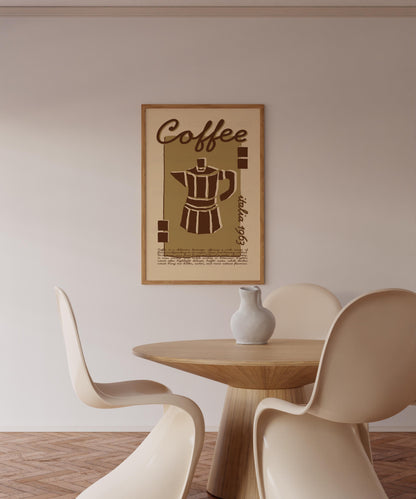 Coffee Poster, Kitchen Art, Kitchen Poster, Kitchen Print, Moka Pot, Modern Kitchen Decor, Retro Poster, Exhibition Poster, Coffee Wall Art