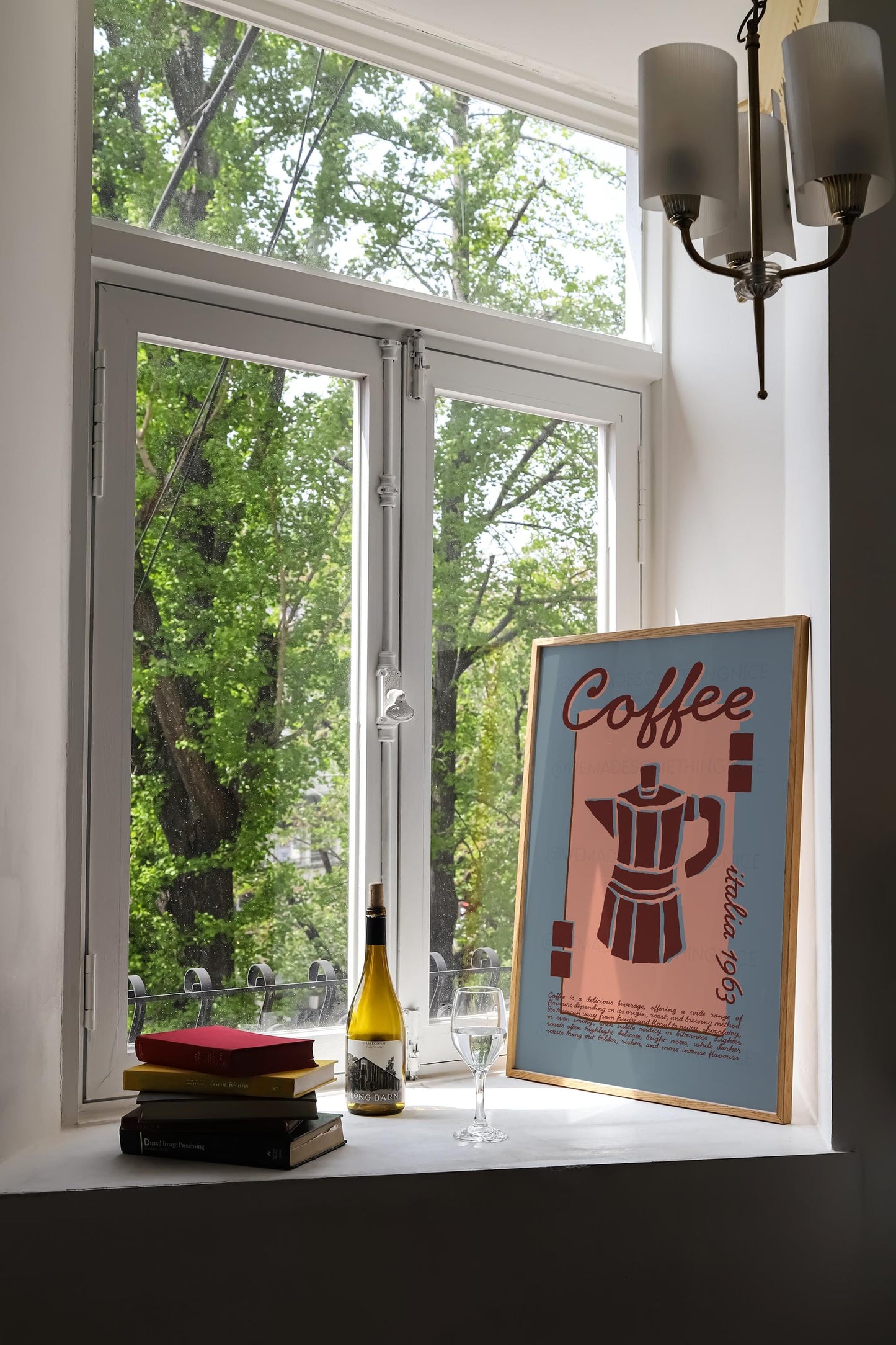 Coffee Poster, Kitchen Art, Kitchen Poster, Kitchen Print, Moka Pot, Modern Kitchen Decor, Retro Poster, Exhibition Poster, Blue Wall Art