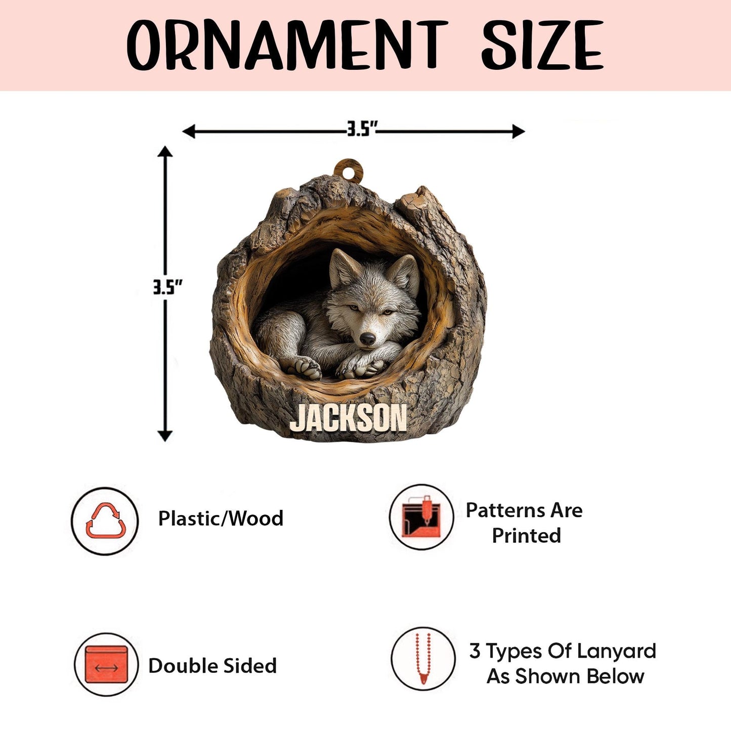 Personalized Wolf 2D Flat Ornament, Wolf Rearview Mirror Car Accessories, Wolf Christmas Ornament, Wolf Ornament,Holiday Gift for Wolf Lover