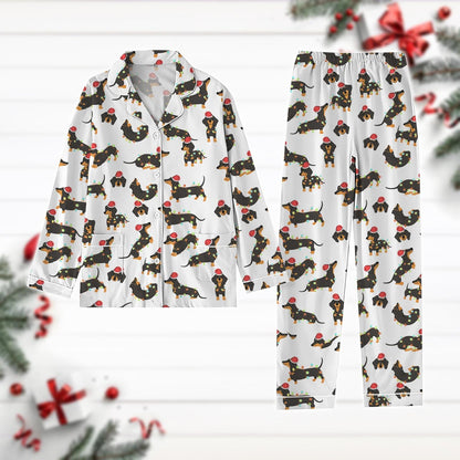Christmas Dachshund Pajamas Set, Dog Christmas Lights Shirt, Wiener Dog Holiday Pajamas, Dog Mom Gift, Pet Lover Xmas Pajamas Pants