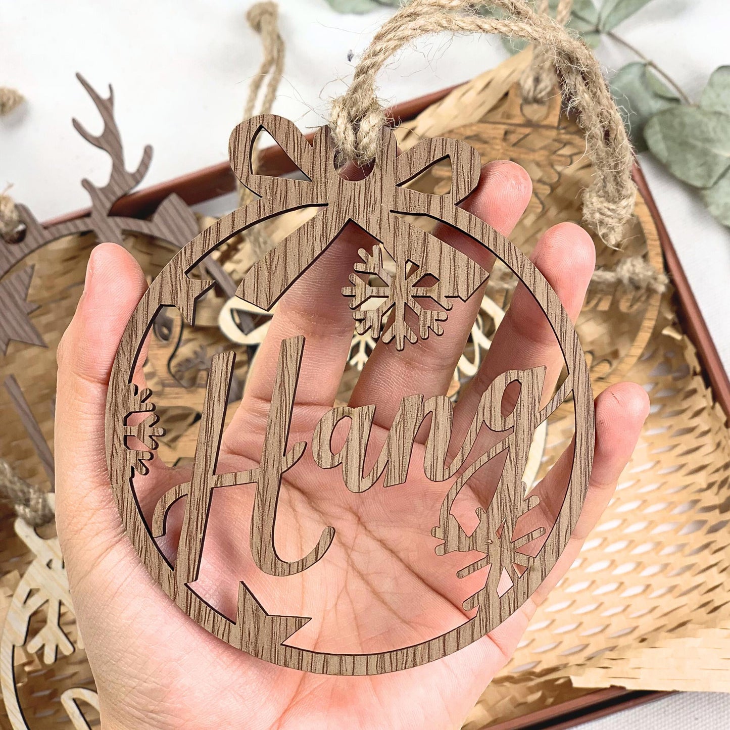 Personalized Wood Christmas Ornament: Laser Cut Name Bauble