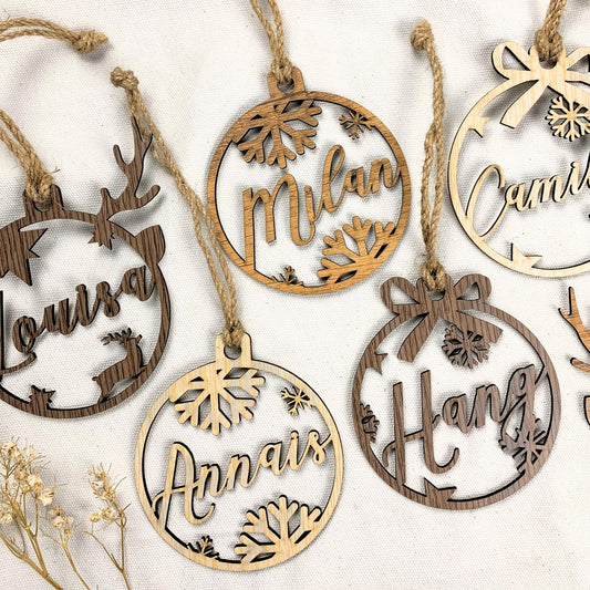 Personalized Wood Christmas Ornament: Laser Cut Xmas Decor