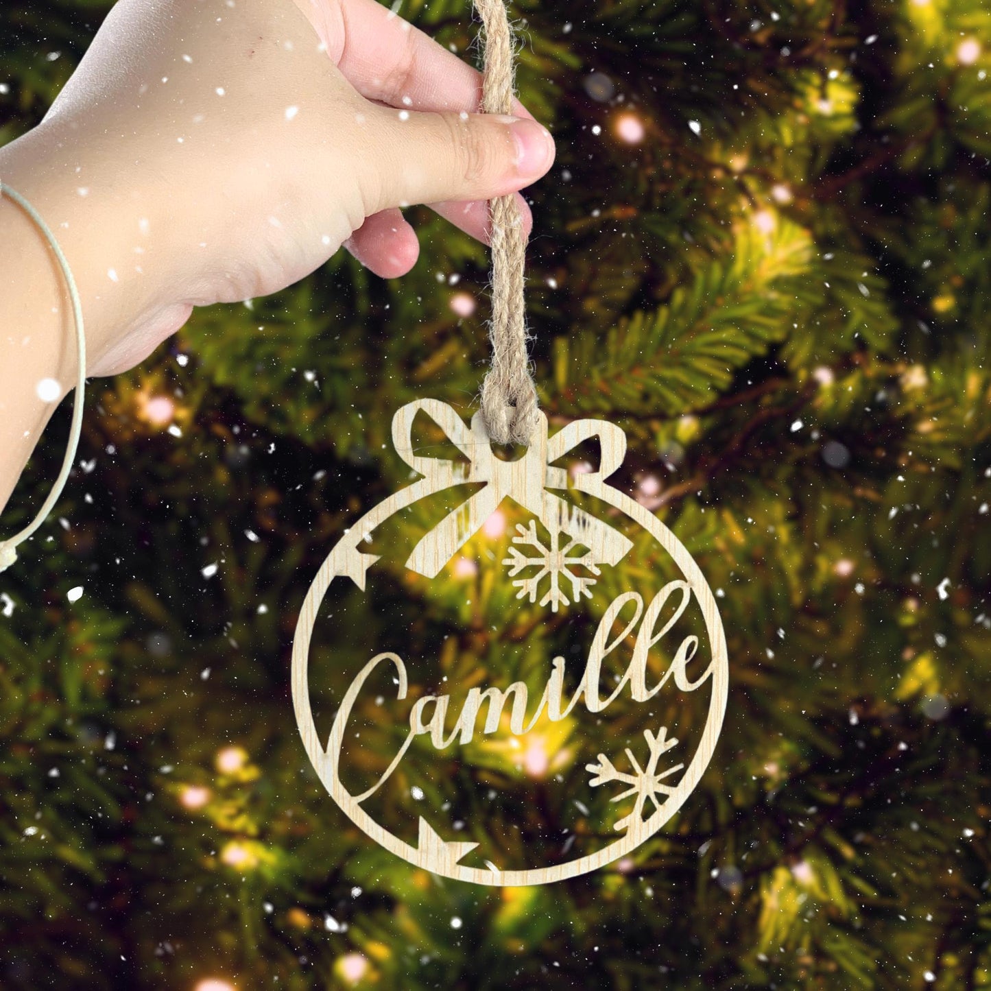 Personalized Wood Christmas Ornament: Laser Cut Name Bauble