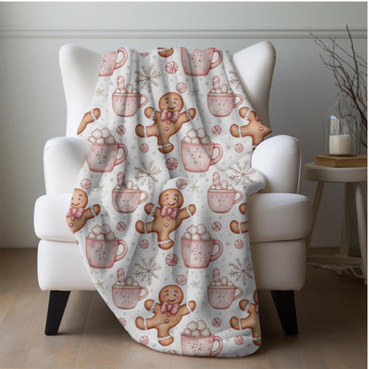 Gingerbread Man Blanket Christmas Coquette Bow Gingerbread Fleece Throw Pink Holiday Home Decor Hot Cocoa Christmas Gift for Family Friends
