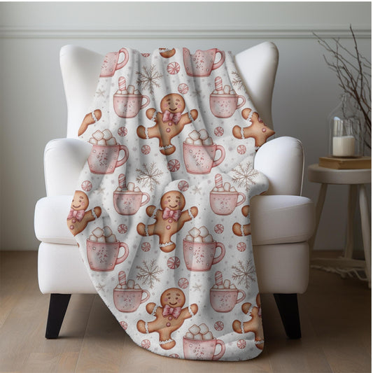 Gingerbread Christmas Blanket Coquette Pink Bow Gingerbread Fleece Throw Pink Holiday Home Decor Hot Cocoa Christmas Gift for Family Friends