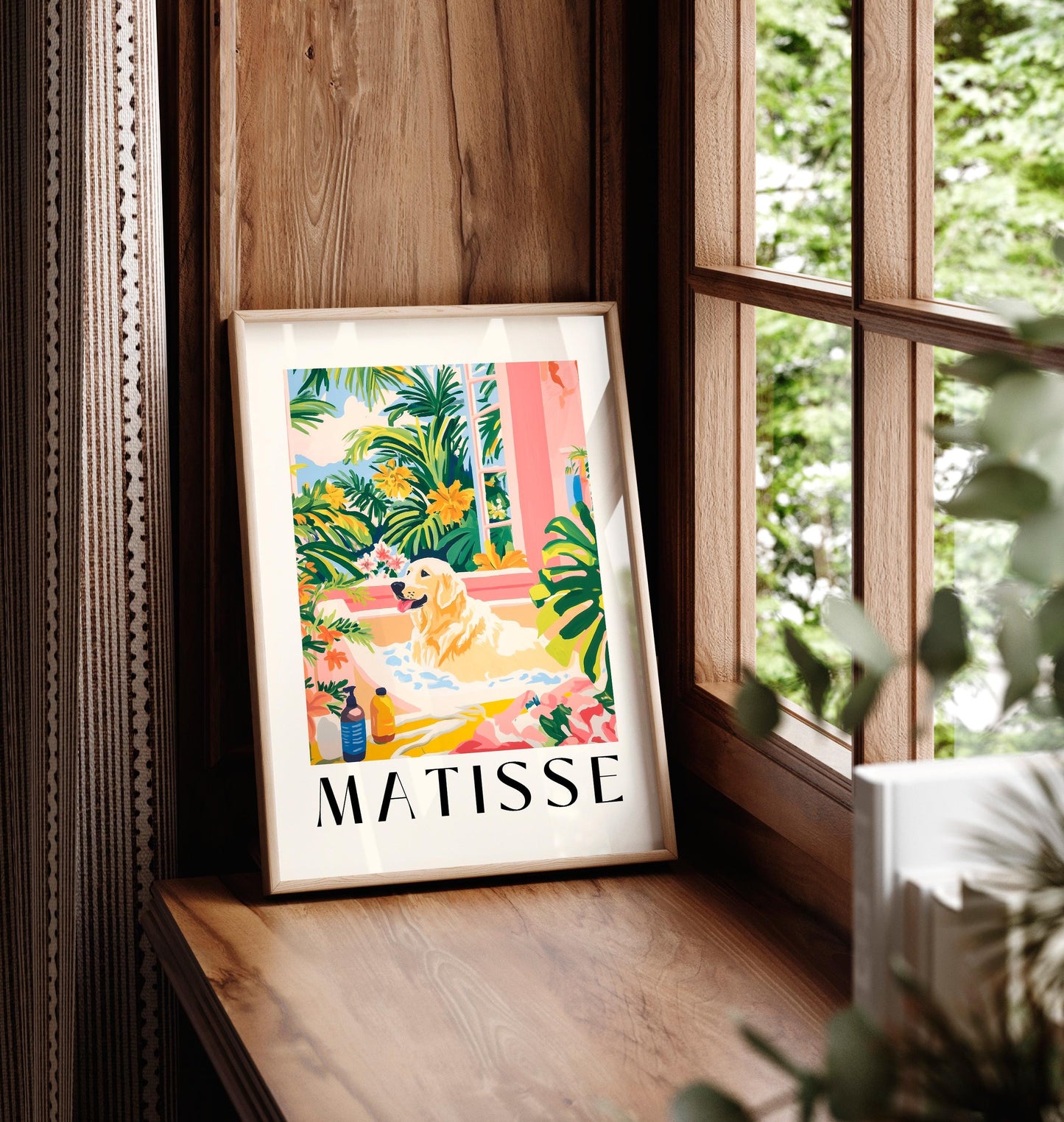 Matisse Style Labrador Art Print: Maximalist Bathroom Decor