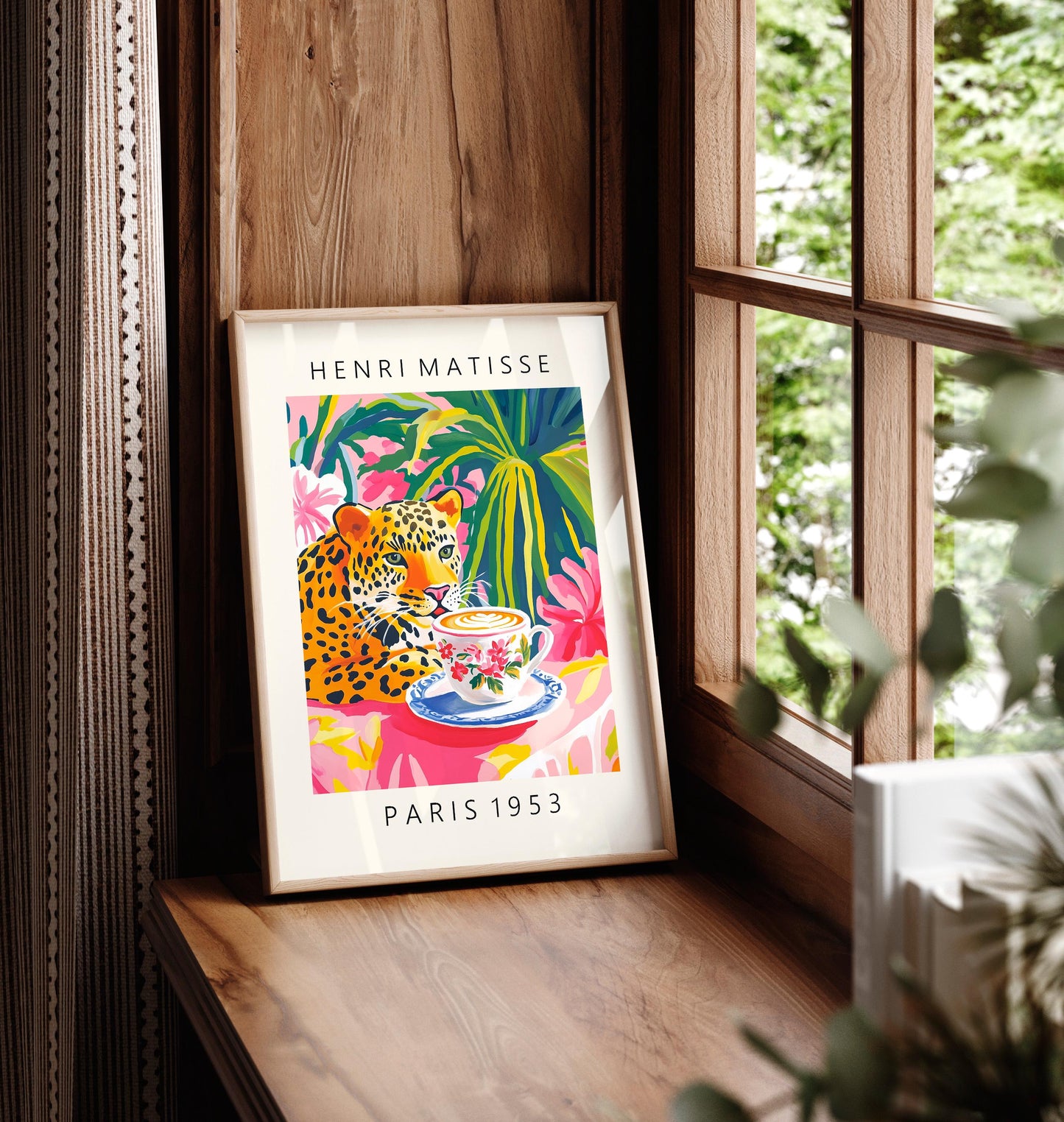 Leopard Drinking Coffee Art Print: Henri Matisse Style Kitchen Decor