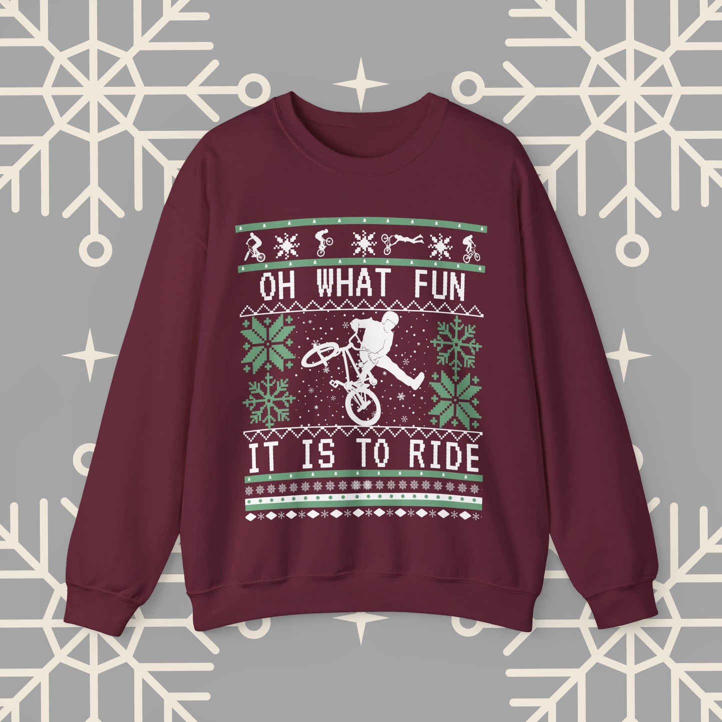 BMX Ugly Christmas , Oh What Fun It Is To Ride, Bike Christmas Sweatshirt, Gift for BMX Biker, Bike Gift for Men
