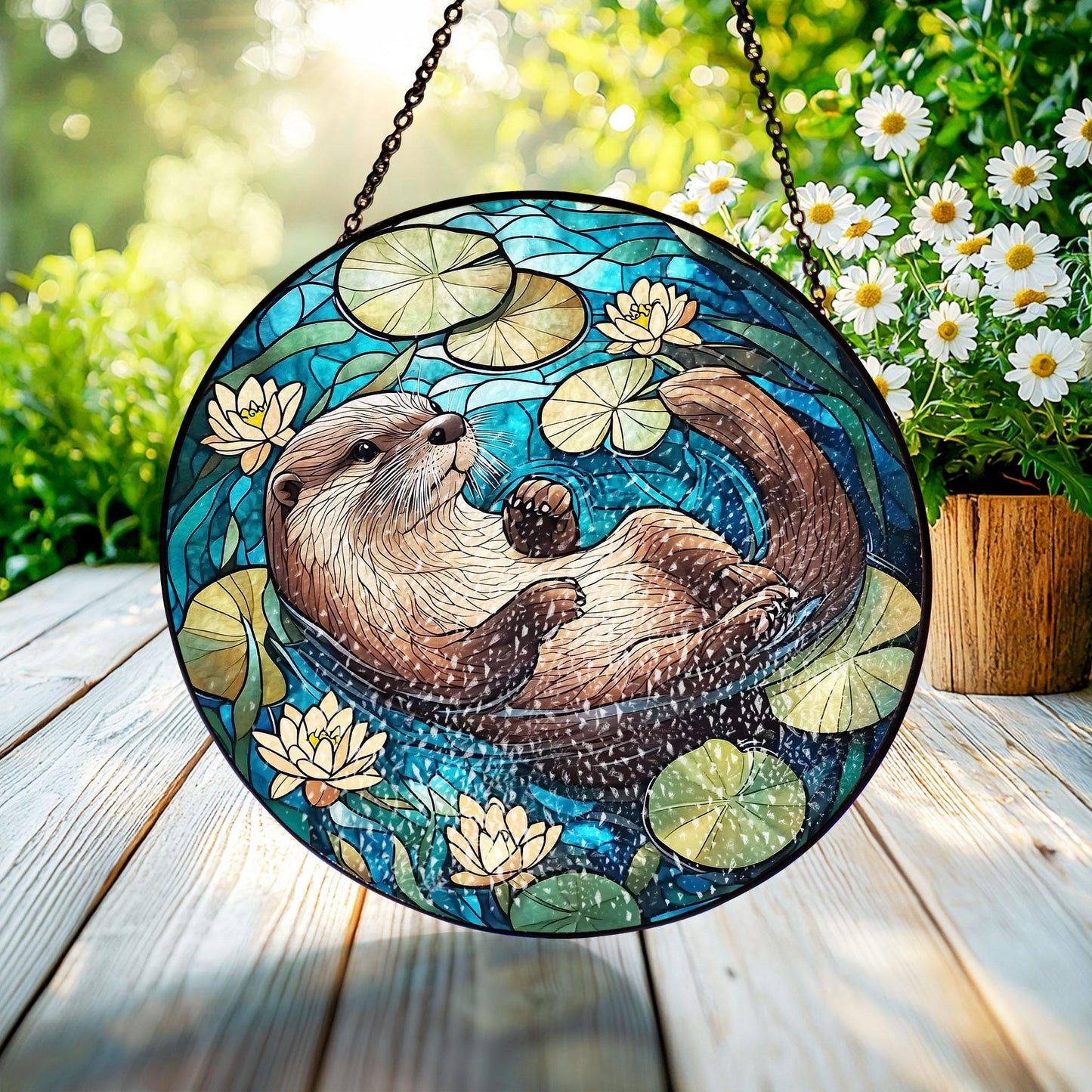 Swimming Otter Stained Glass Suncatcher, Funny Otter Glass Decor, Otter Lovers Gift, Gift For Her, Funny Animal Decor, Animal Lovers Gift
