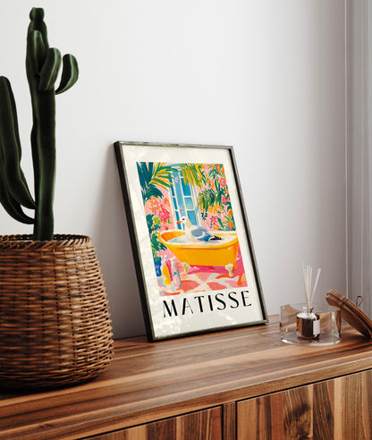 Seagull in Bathtub Art Print: Funny Matisse Style Bathroom Decor