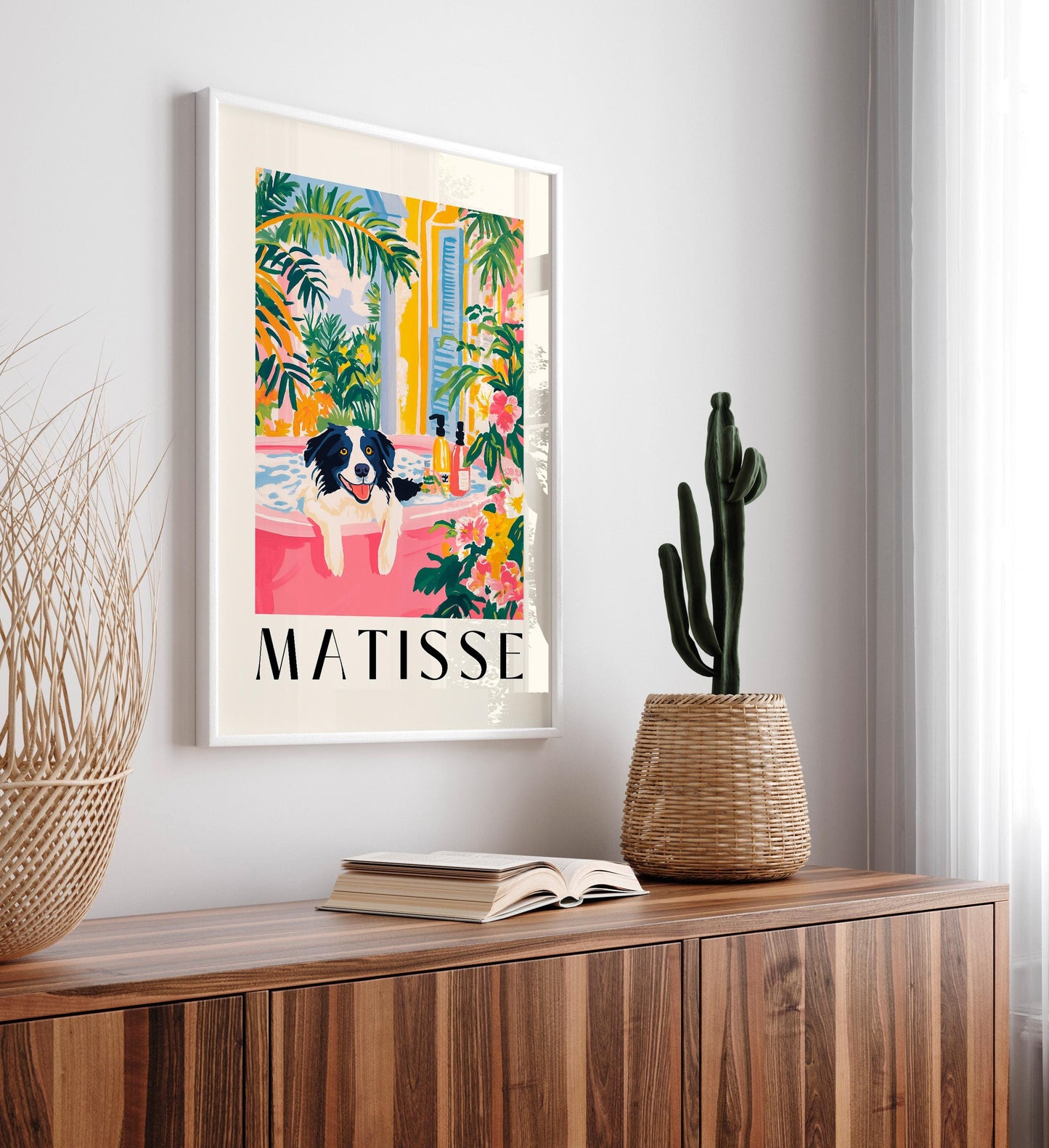 Border Collie Bathroom Print: Funny Pink Matisse Dog Art
