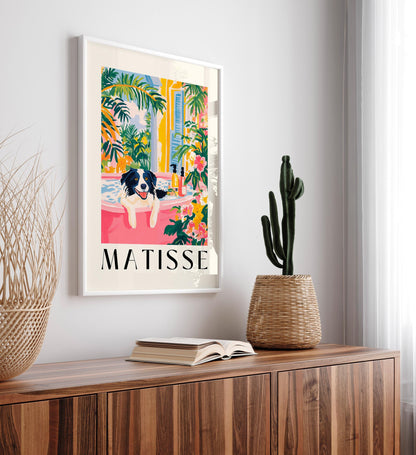 Border Collie Bathroom Print: Funny Pink Matisse Dog Art
