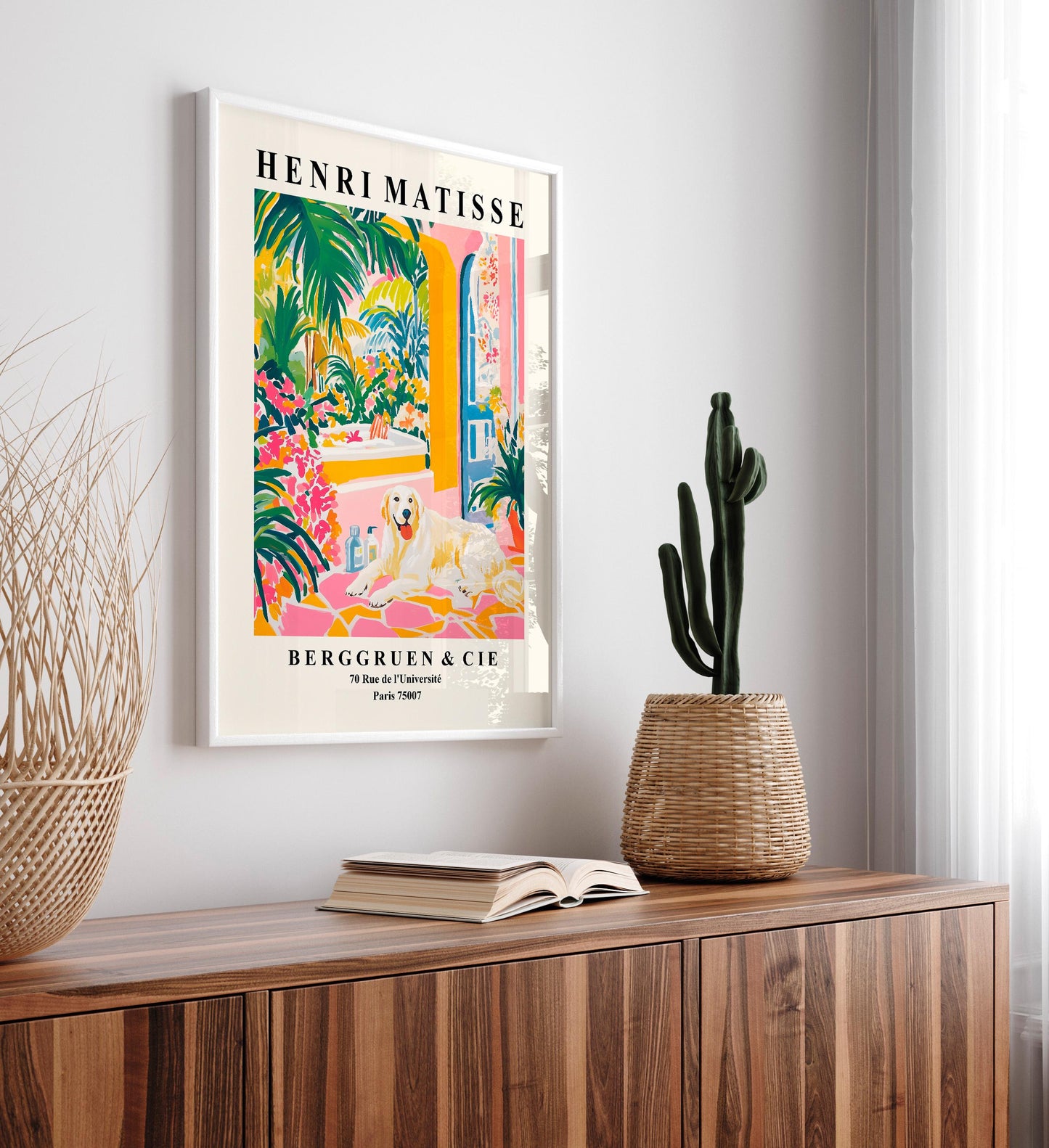 Great Pyrenees art print, Funny bathroom wall art, Dog art print, Matisse print for dog lovers, Pink dopamine decor