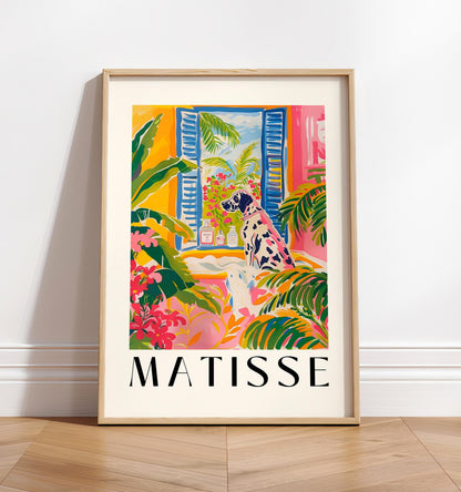 Great Dane in bathtub, Funny bathroom wall art, Dog art print, Matisse print for dog lovers, Pink dopamine decor