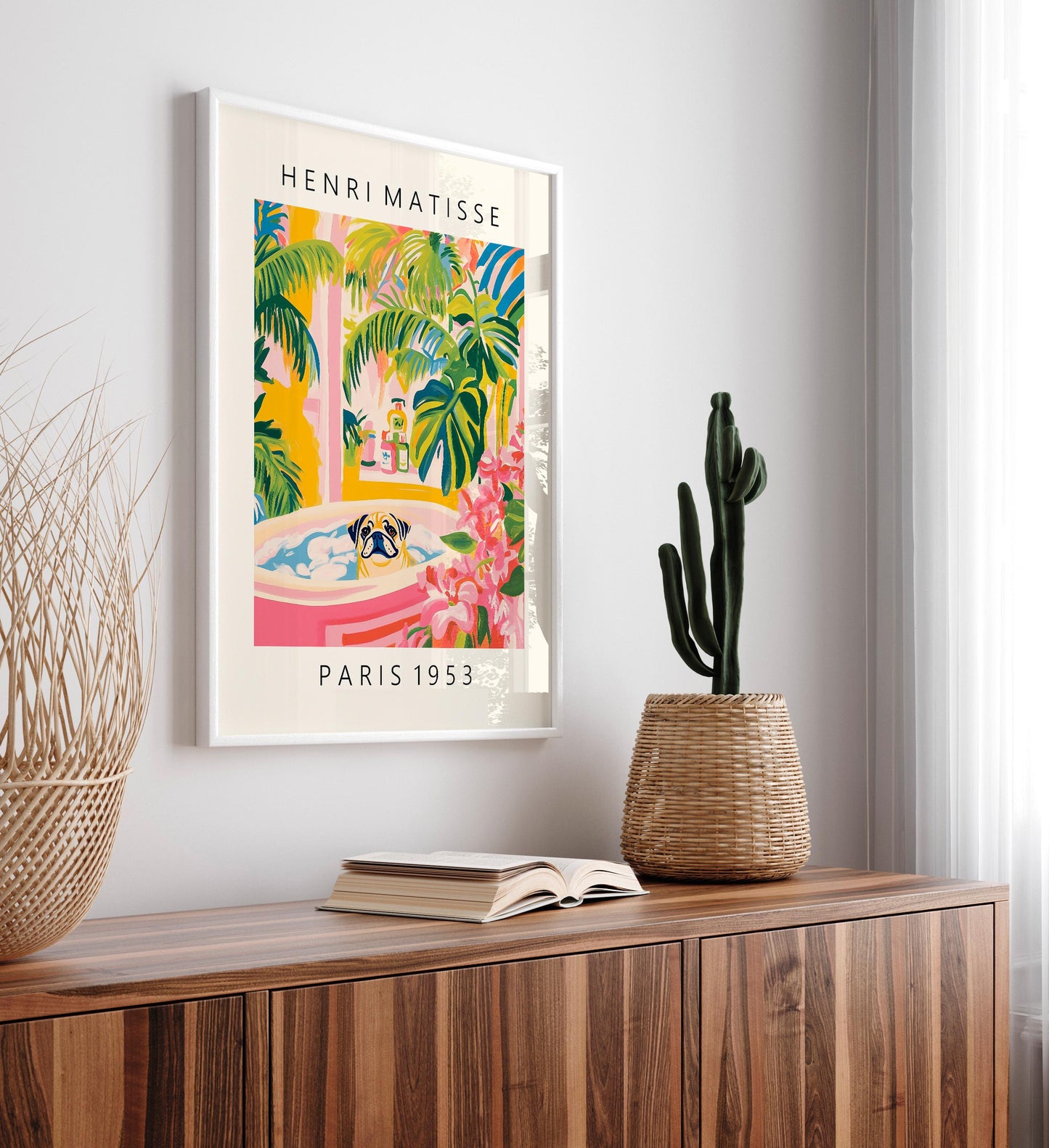 Matisse Pug Print: Funny Bathroom Tropical Art