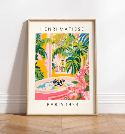 Matisse Pug Print: Funny Bathroom Tropical Art