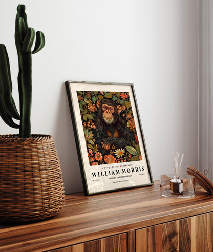 William Morris Monkey Art Print: Dark Botanical Floral Decor