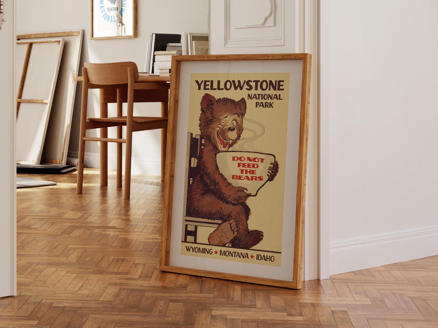 Yellowstone Art Print Retro Travel Poster Wyoming Wall Art National Park Bear Sign Outdoorsy Gift for Traveler Wilderness Wall Decor