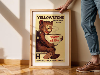 Yellowstone Art Print Retro Travel Poster Wyoming Wall Art National Park Bear Sign Outdoorsy Gift for Traveler Wilderness Wall Decor