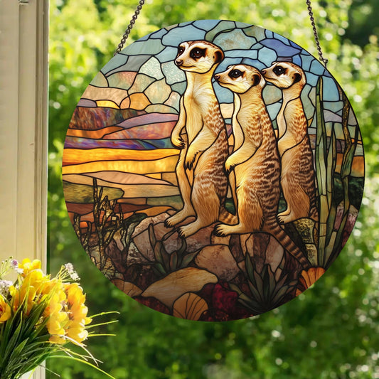 Meerkats: Stained Glass Style Window Hanging