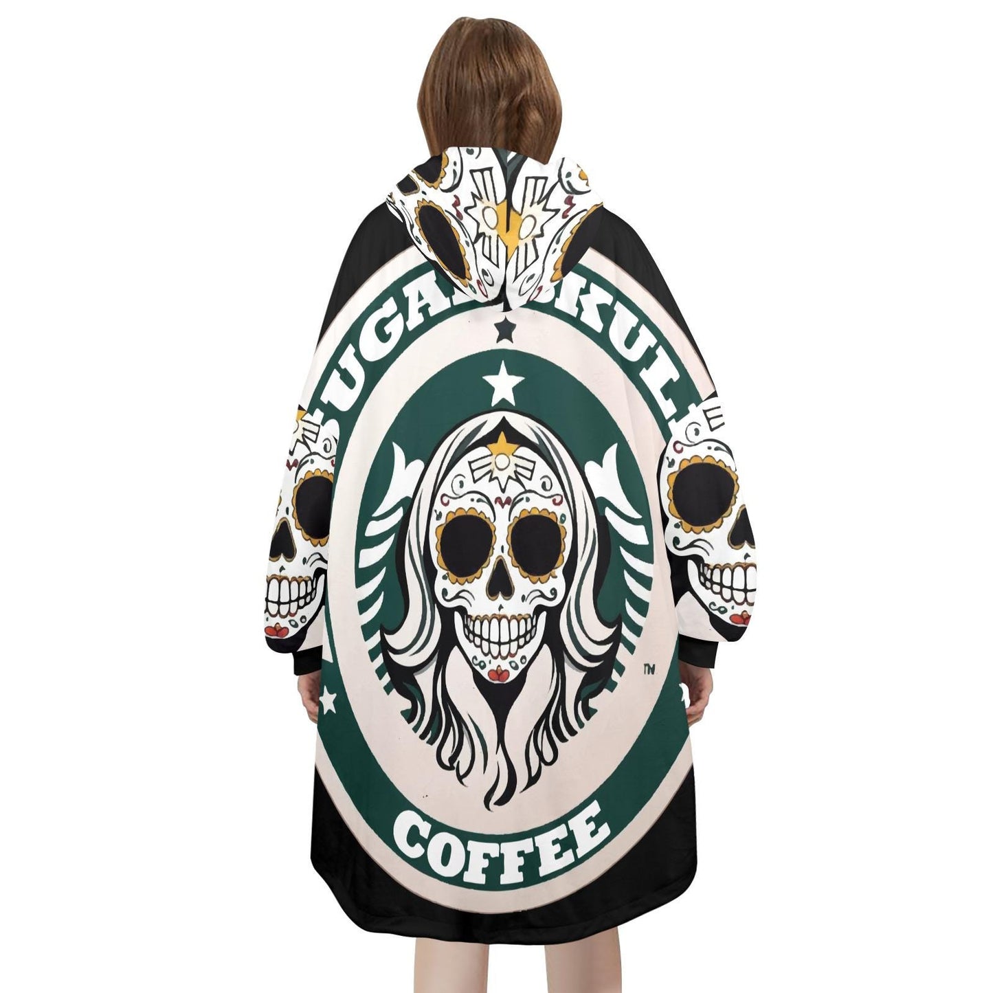 Sugar Skull Coffee Blanket Hoodie Día De Los Muertos Chicano