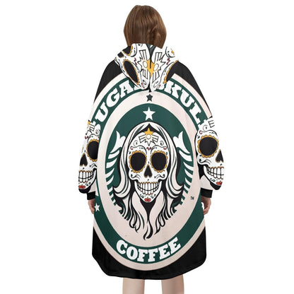 Sugar Skull Coffee Blanket Hoodie Día De Los Muertos Chicano