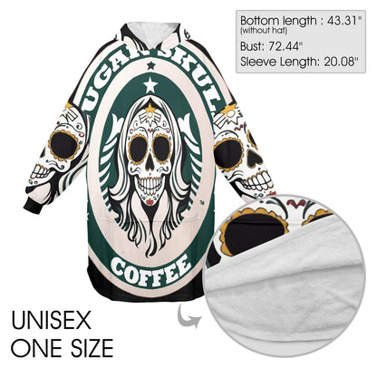 Sugar Skull Coffee Blanket Hoodie Día De Los Muertos Chicano