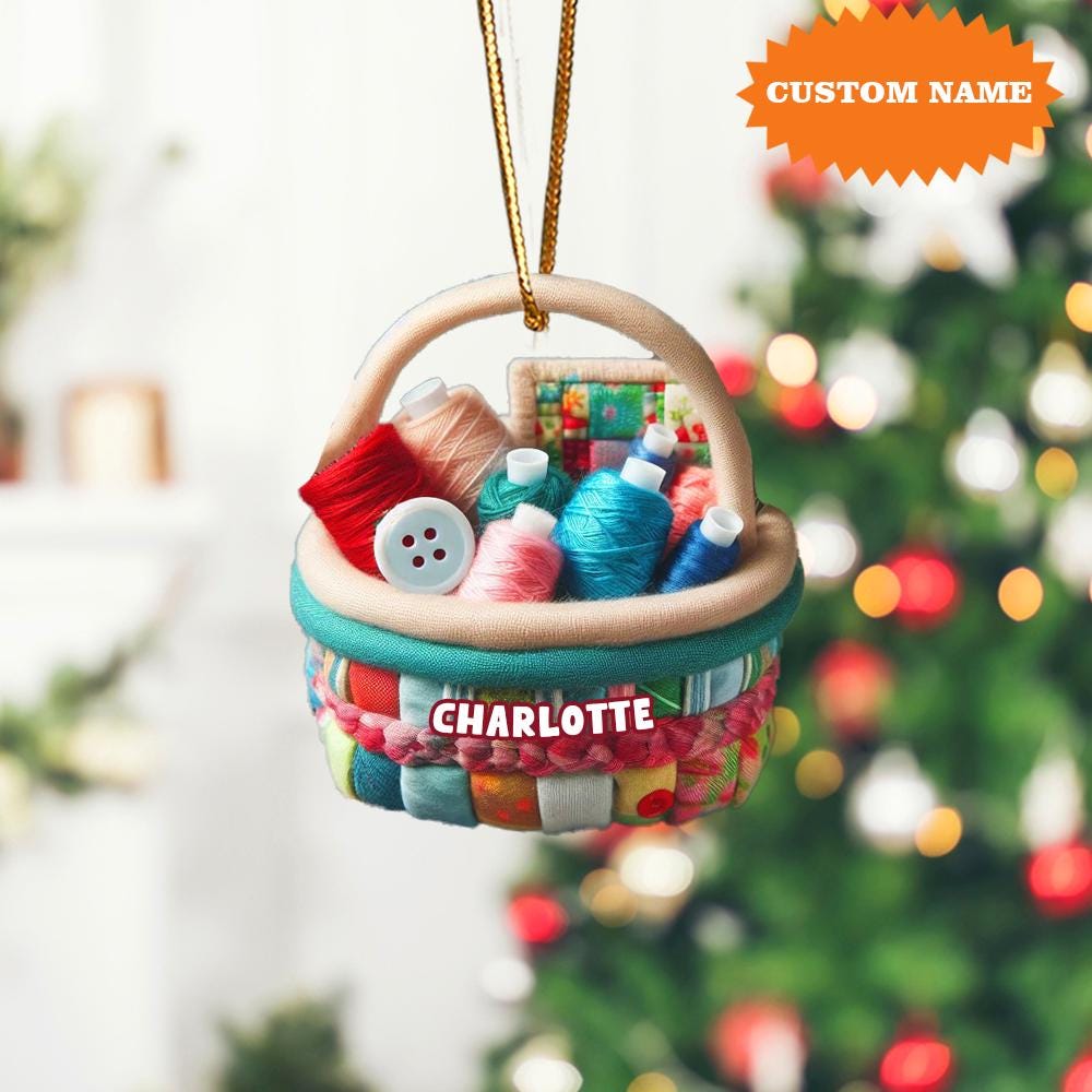 Personalized Sewing Basket Christmas Ornament, Sewing Christmas Ornament, Sewing Box Christmas Ornament, Hanging Acrylic Ornament