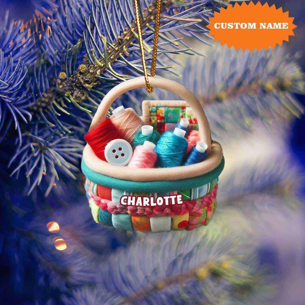 Personalized Sewing Basket Christmas Ornament, Sewing Christmas Ornament, Sewing Box Christmas Ornament, Hanging Acrylic Ornament