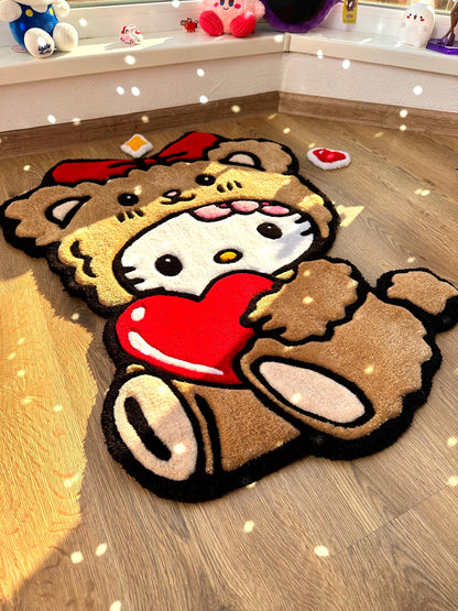 3D Fluffy Bear Hug Rug – Custom 3D Tufted Carpet, Puffy Handmade Rug, Cute Kawaii Gift, Fluffy Bedroom Floor Mat for Girls Room