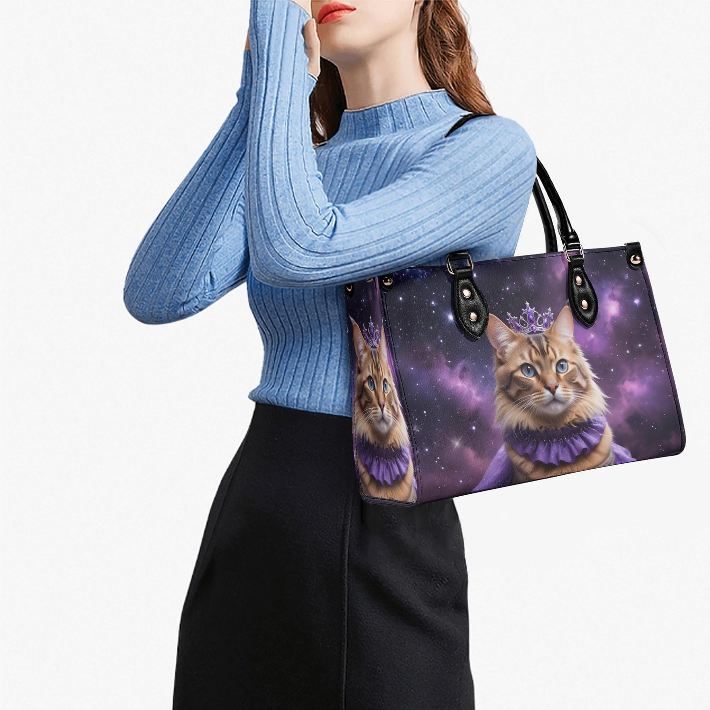 Nebula Queen Cat Crossbody Bag - Celestial Vegan Leather Purse, Unique Gift for Cat Lovers