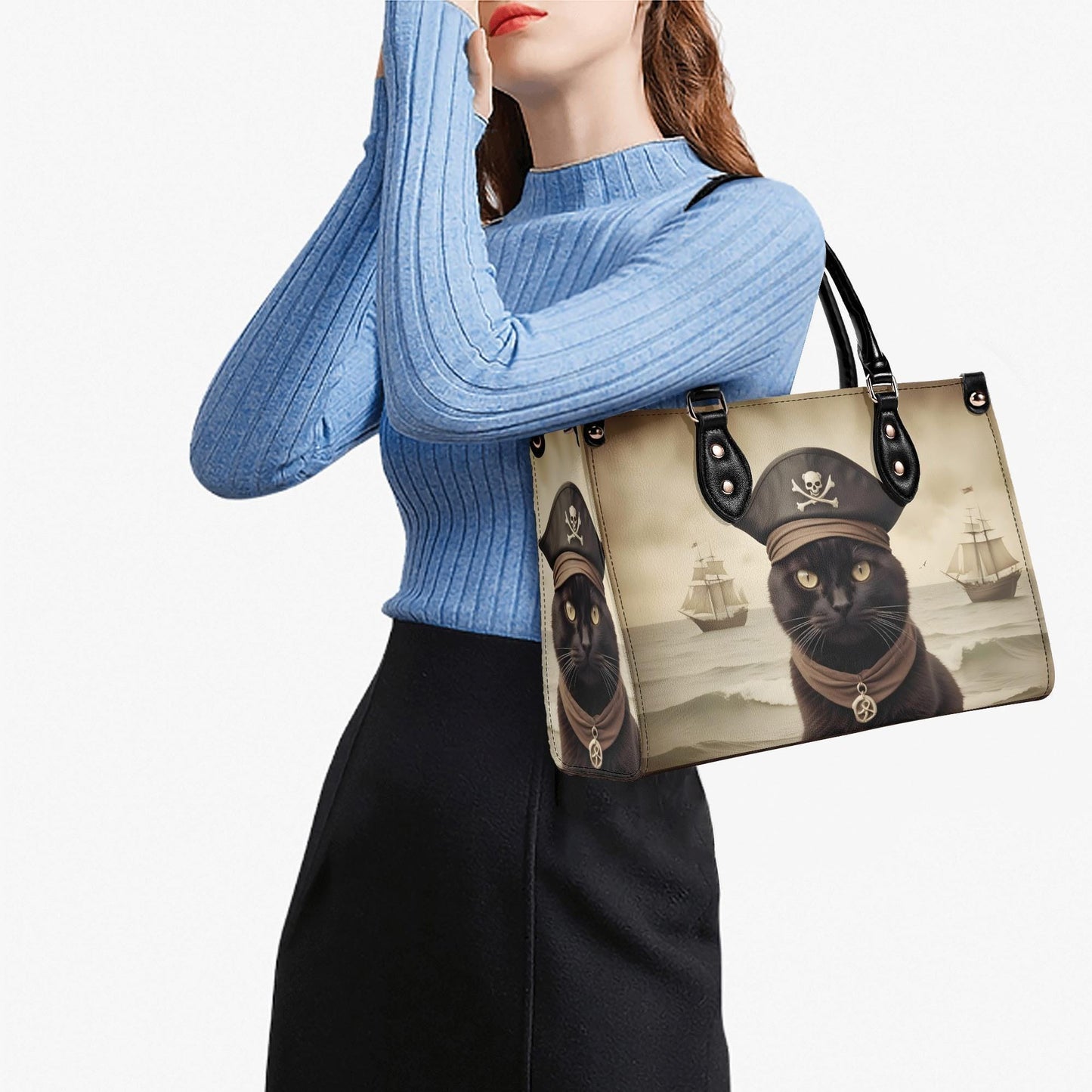 Pirate Cat Crossbody Bag - Unique Vegan Leather Purse, Designer Gift for Cat Lovers