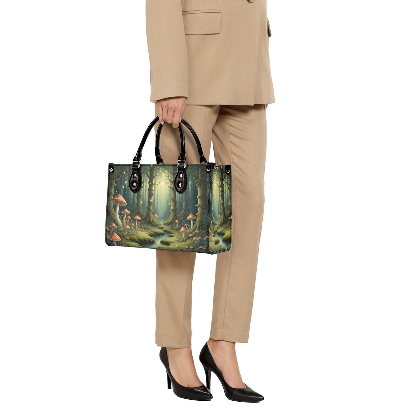 Sunlit Forest with Dappled Mushrooms Bag Cute Crossbody Bag Unique Purse Cute Purse, Luxury Bag Vegan Leather Bags Printed Designer Bag