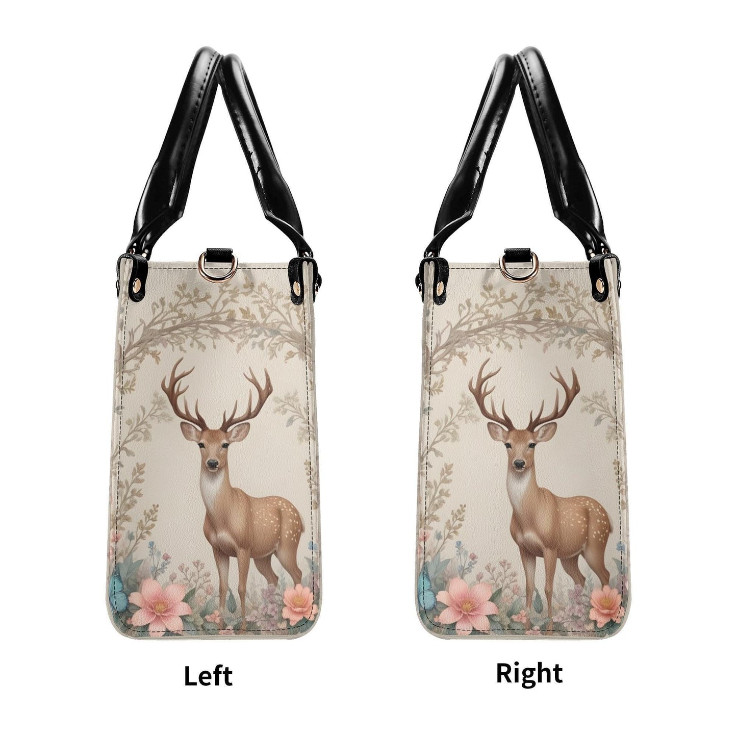 Deer with Floral Crossbody Bag - Nature-Inspired Vegan Leather Purse, Unique Gift for Women