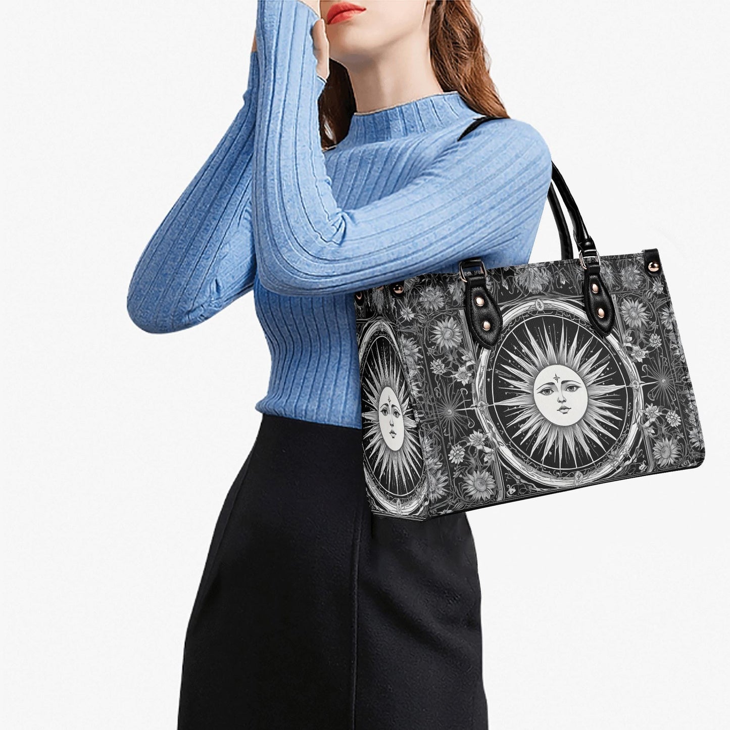 Black White Sun Tarot Inspired Designer Bag Cute Crossbody Bag Unique Purse Cute Purse, Luxury Bag Vegan Leather Bags Printed Designer Bag