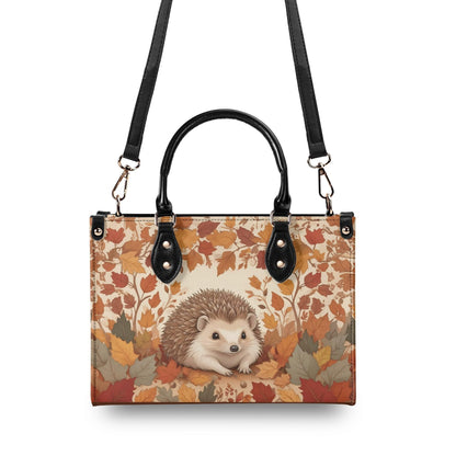 Little Hedgehog Crossbody Bag with Autumn Leaves - Nature-Inspired Vegan Leather Purse, Unique Gift for Women