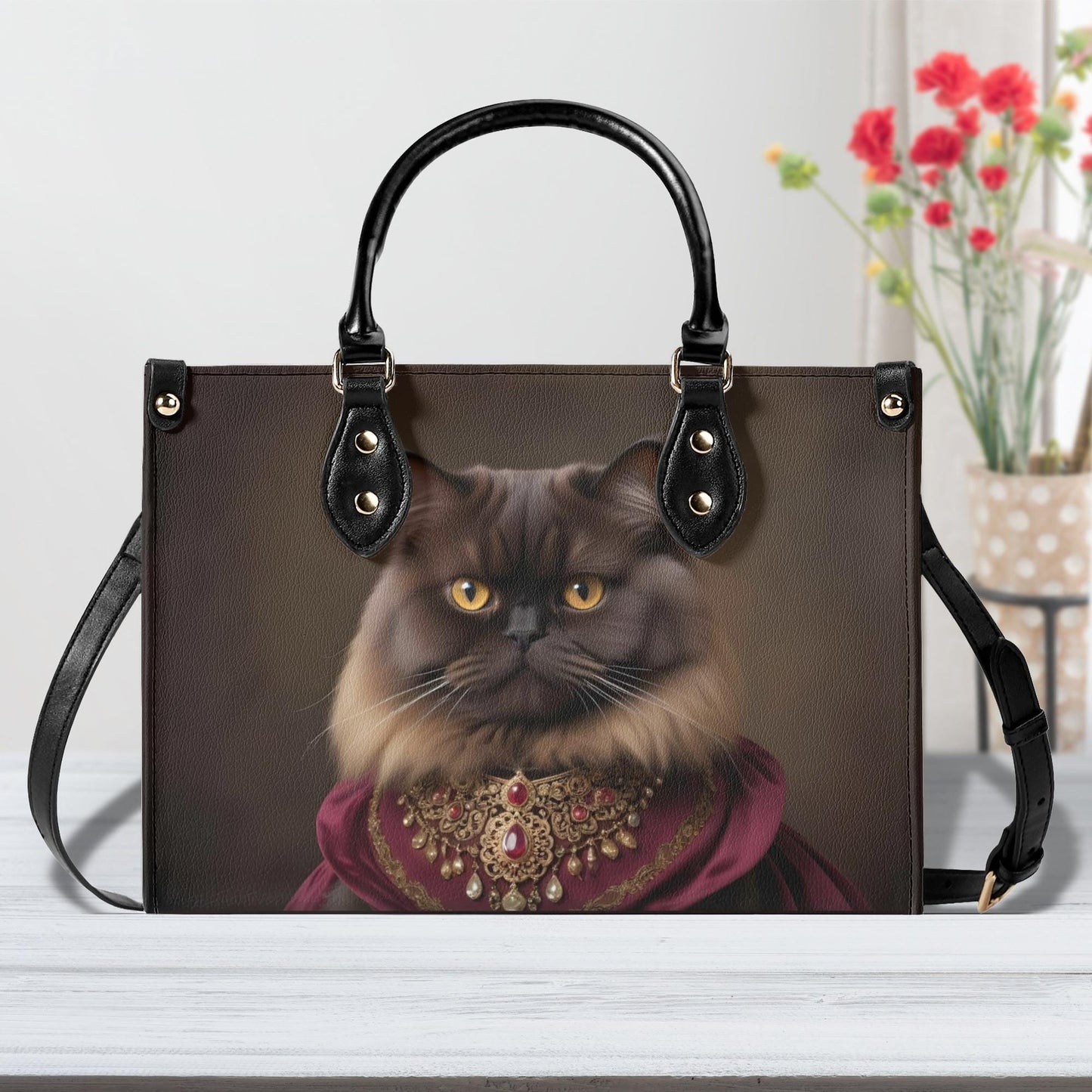 Baroness Cat of Burgundy Crossbody Bag - Vegan Leather Designer Purse, Luxury Cat Lover Gift for Women