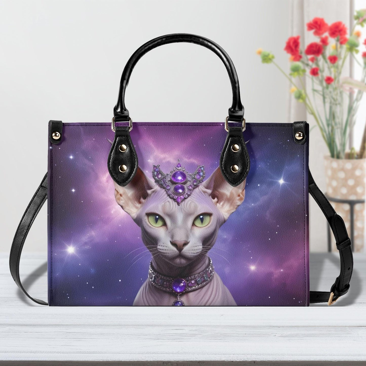 Galactic Empress Cat Bag Cute Crossbody Bag Unique Purse Cute Purse, Luxury Bag Vegan Leather Bags Printed Designer Bag
