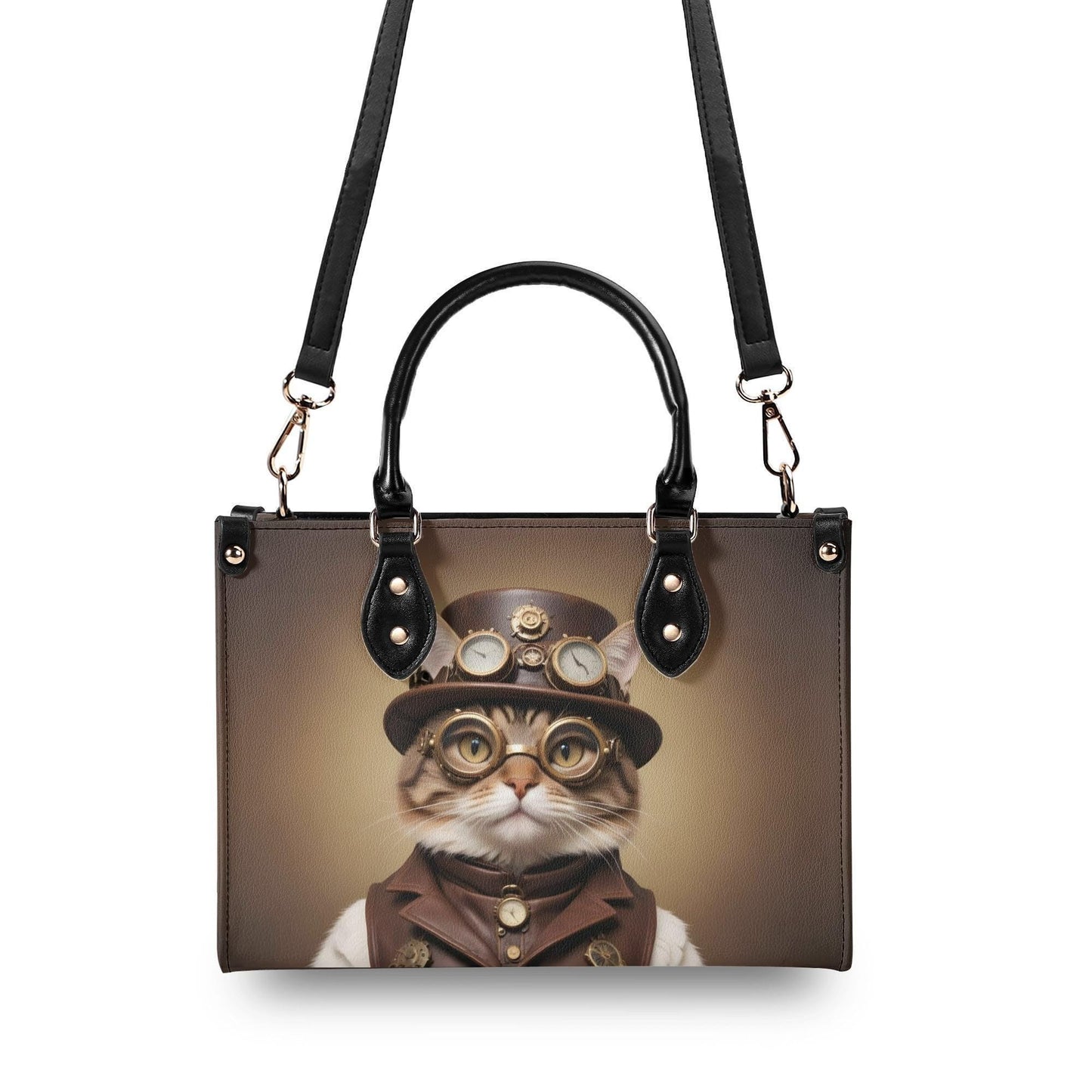 Steampunk Adventurer Cat Bag Cute Crossbody Bag Unique Purse Cute Purse, Luxury Bag Vegan Leather Bags Printed Designer Bag