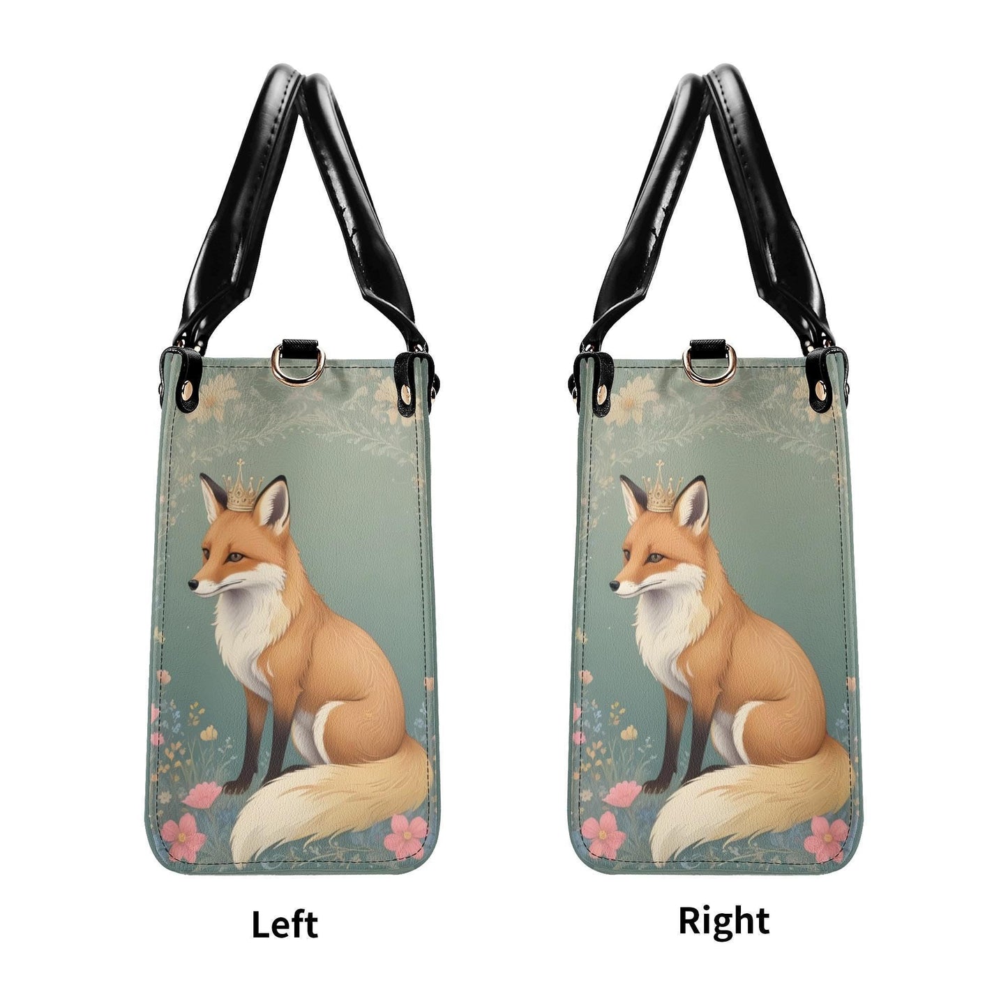 Curious Fox with Wildflowers Crossbody Bag - Vegan Leather Purse, Unique Nature-Inspired Gift for Women