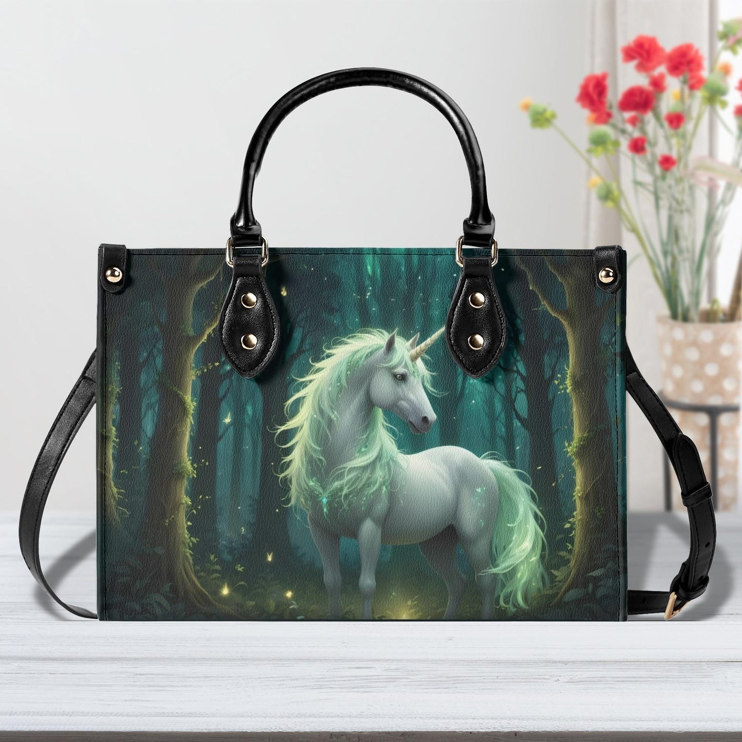 Forest Guardian Unicorn Crossbody Bag - Mystical Vegan Leather Designer Purse, Unique Gift for Women