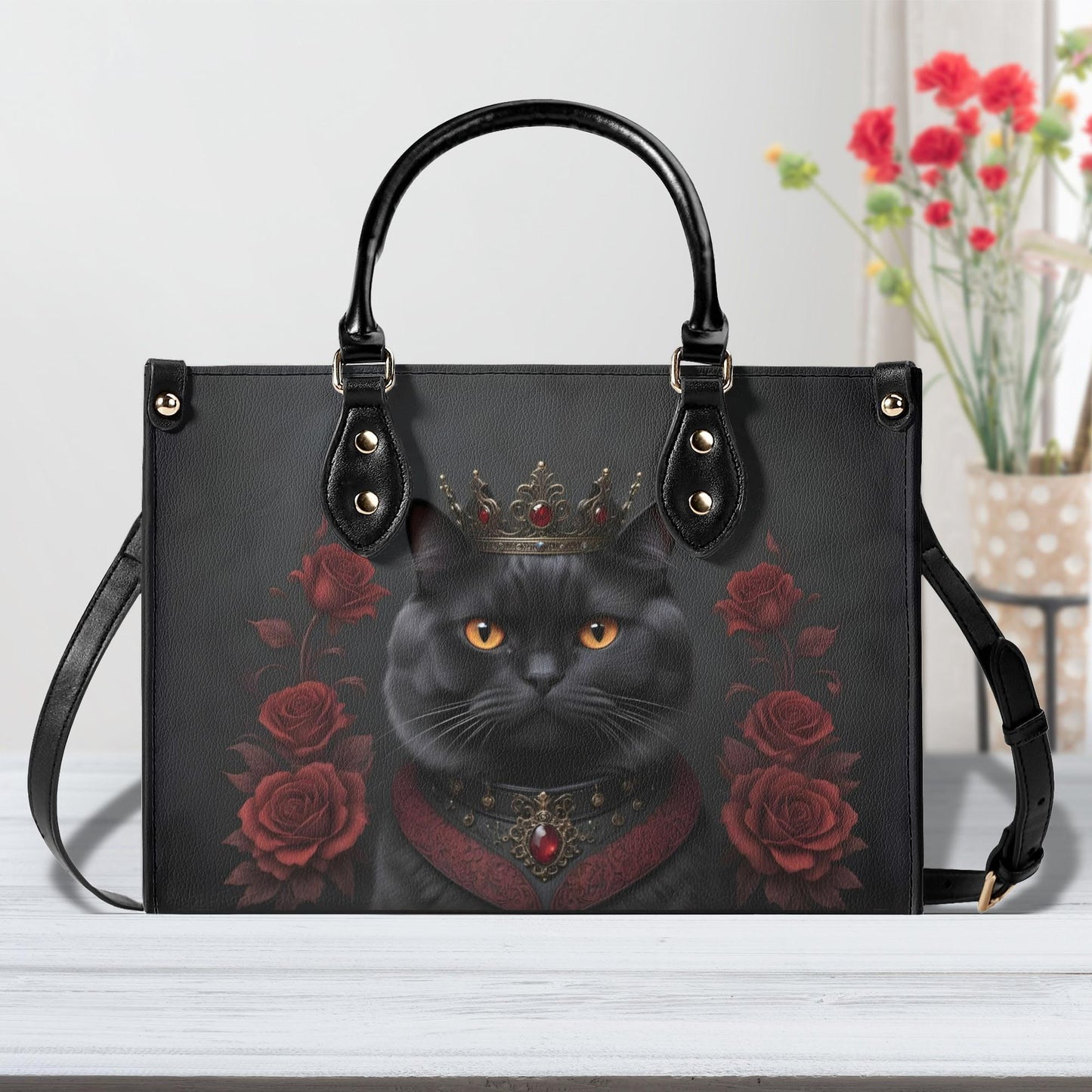 Gothic Monarch Cat Crossbody Bag - Vegan Leather Designer Purse, Unique Gift for Women