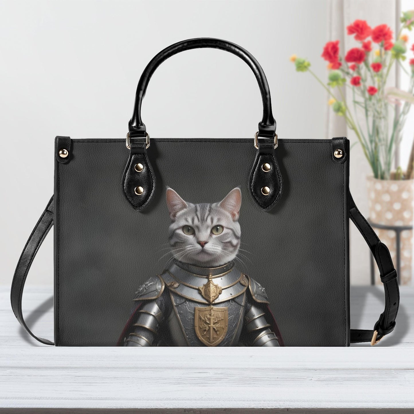 Knighted Templar Cat Bag Cute Crossbody Bag Unique Purse Cute Purse, Luxury Bag Vegan Leather Bags Printed Designer Bag