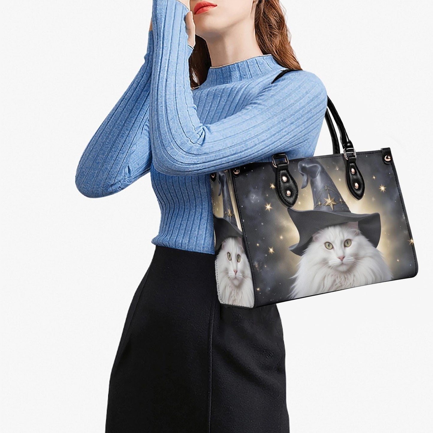Celestial Witch Cat Crossbody Bag - Mystical Designer Purse, Vegan Leather Gift for Women